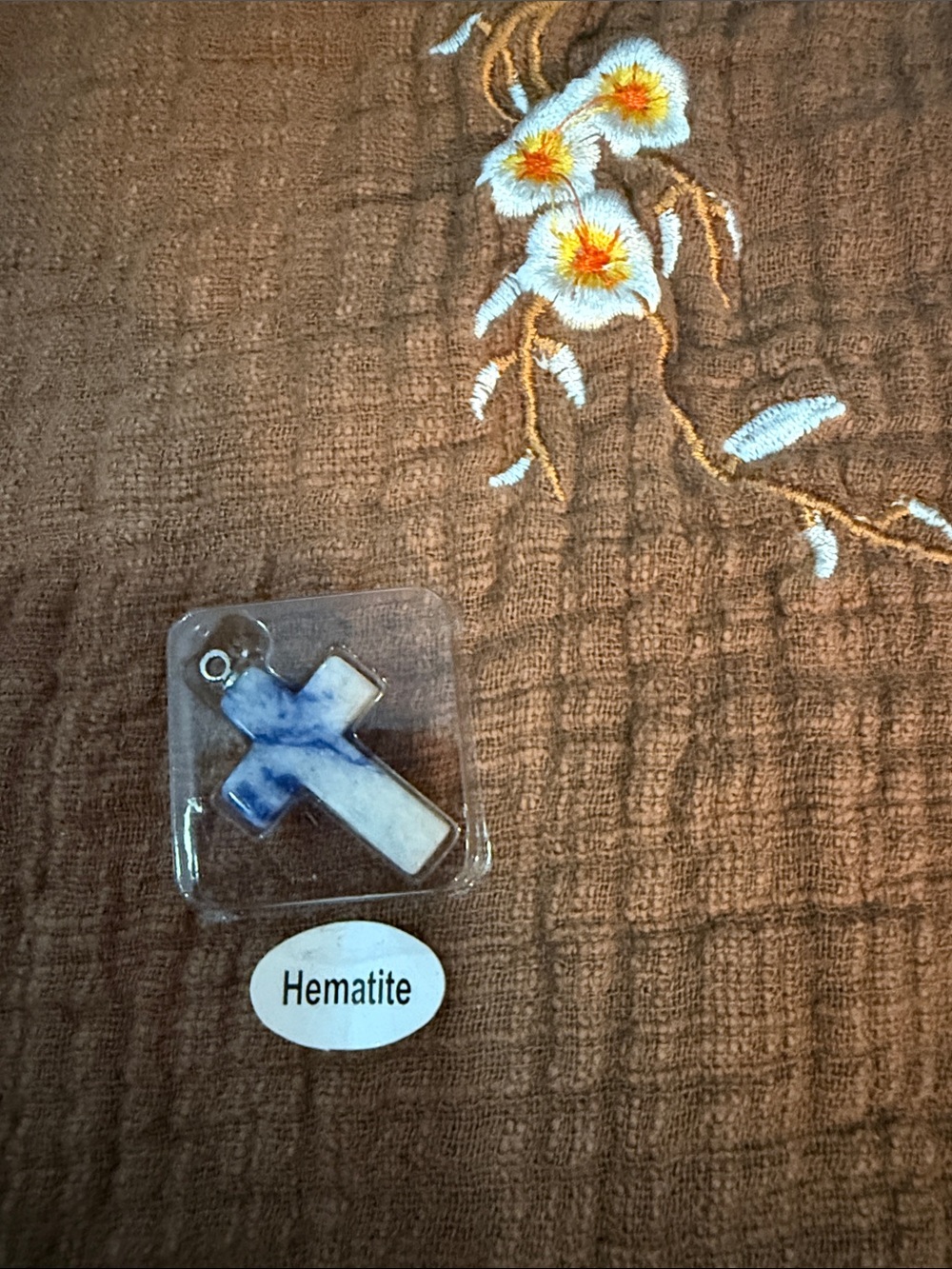 Hematite Cross Pendant – Blue and White Home Accent